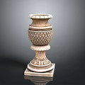 Ornate Multi Tiered Stone Vase With Intricate Carvings And Square Base