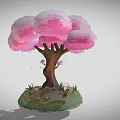 Stunning Cherry Blossom Tree With Pink Blossoms Brown Trunk Green Grass And Falling Petals