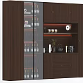 Modern Wooden Wine Cabinet With Glass Doors And Wine Bottles Decorative Items