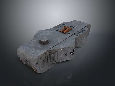 Vintage Gray Tank with Metal Texture and German Cross Symbol on Top Structure 3d model
