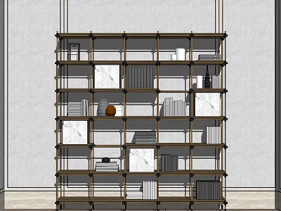 Modern Metal Frame Bookcase Featuring Multi layer Shelves With Books And Decorative Items 3d model