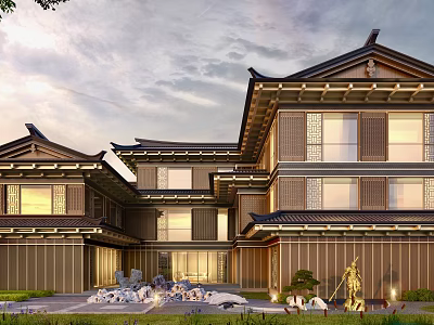 Elegant Traditional Chinese Ancient Architecture With Courtyard Sloped Roof And Decorative Elements 3d model