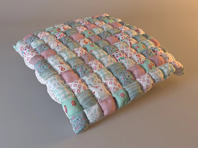 Colorful Patchwork Cushion With Various Patterned Fabric Pieces And Decorative Design 3d model