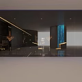 White Bear Statue In Modern Hallway With Dark Walls Marble Floor Lighting And Display Cabinets