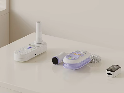 Portable and Desktop Medical Devices in Purple and White for Healthcare Therapy 3d model