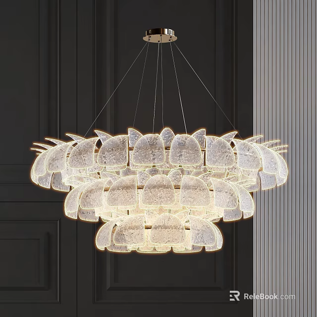 Modern Elegant Crystal Chandelier With Layered Petal Shaped Transparent Glass Design 3d model 