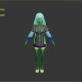 3D Female Character Model With White Hair Black Outfit And Blue Accents