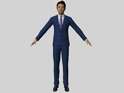 A Man Wearing Blue Suit Standing With Arms Outstretched Against Gray Background 3d model