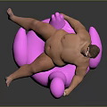 Man relaxing on pink flamingo inflatable float wearing sunglasses holding ice cream cone