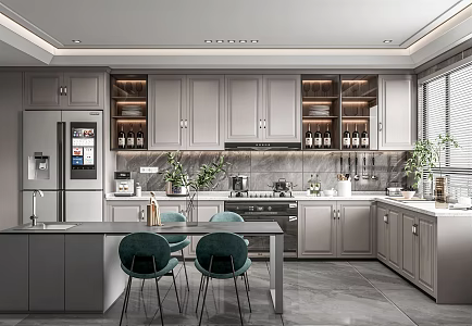 Jianou Kitchen Open Kitchen Cabinet Refrigerator Gas Stove Range Hood Dining Table and Chair Pots and Pans Disinfection Cabinet 3d model
