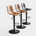 Modern Leather Bar Stools with Brown Black Seats Metal Legs Round Base and Footrest