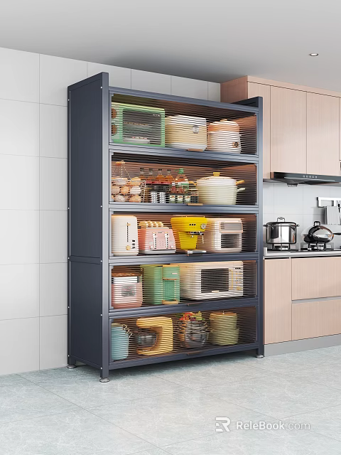 Modern Tall Kitchen Side Cabinet With Large Storage Capacity For Different Small Kitchen Appliances 3d model 