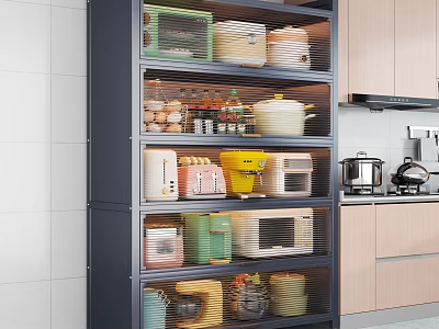 Modern Tall Kitchen Side Cabinet With Large Storage Capacity For Different Small Kitchen Appliances 3d model