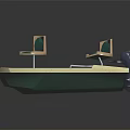 Detailed Small Boat Model With Green Seats Blue Motor And Beige Wooden Floor