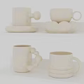 Unique Ceramic Tableware Set With Different Handle Styles And White Glossy Finish Displayed On Shelves