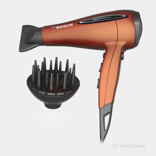 Bosch Orange Hair Dryer With Black Diffuser Attachment For Daily Use 3d model 
