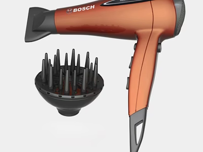 Bosch Orange Hair Dryer With Black Diffuser Attachment For Daily Use 3d model