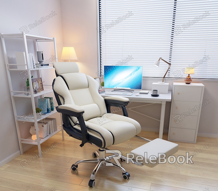 Computer Desk and Chair Office Desk and Chair Ornaments Combination model