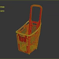 Red Plastic Shopping Basket with Handle and Wheels for Grocery Shopping