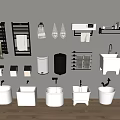 Bathroom Washing Essentials With Towel Racks Wash Basins Trash Bins And Towels