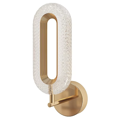 Modern Decorative Wall Light With Gold Frame And Textured Glass Shade 3d model