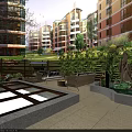 Garden Landscape With High Rise Residential Buildings Outdoor Leisure Area And Green Lawn