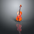 Orange Violin Placed On Black Stand With Grey Background And Reflection