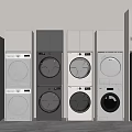 Modern Front Load Washing Machines In Various Colors Arranged Side By Side 3d model