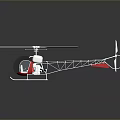 Detailed Scale Helicopter Model with Red Cockpit Transparent Design and Silver Rotors