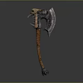 Medieval Battle Axe With Spiked Metal Blade And Wooden Handle Design