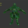 3D Knight Armor Model With Blue And Gold Decorative Details In Standing Pose