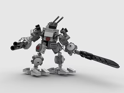 Creative Building Blocks Robot Model With Sword Cannons And Mechanical Design 3d model