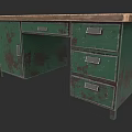 Green Office Desk with Wooden Top Multiple Drawers and Cabinets Vintage Industrial Style