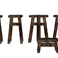 Rustic Wooden Stools Featuring Four Tall And One Short Natural Wood Design