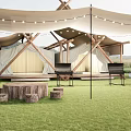 Outdoor Canopy With Wooden Frame String Lights And Grills On Green Grass Lawn