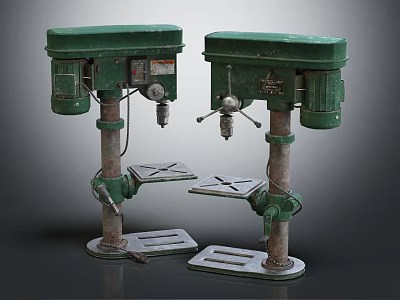 Vintage Green Industrial Drill Press Furniture Two Units With Metal Base 3d model