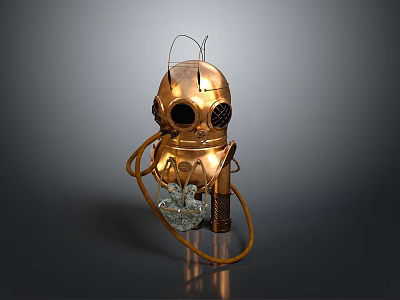 Vintage Copper Diving Helmet Retro Fashion Clothing Accessory With Glass Visor 3d model