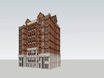 Red Brick Multi story Building Exterior With Decorative Top And White Base 3d model