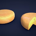 Round Sliced and Square Cheese Pieces Displayed on Blue Background 3d model