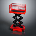 Red Scissor Lift Platform With Safety Guardrail And Mobile Wheels Structure
