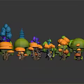 Colorful Cartoon Scene With Various Shaped Trees In Different Colors