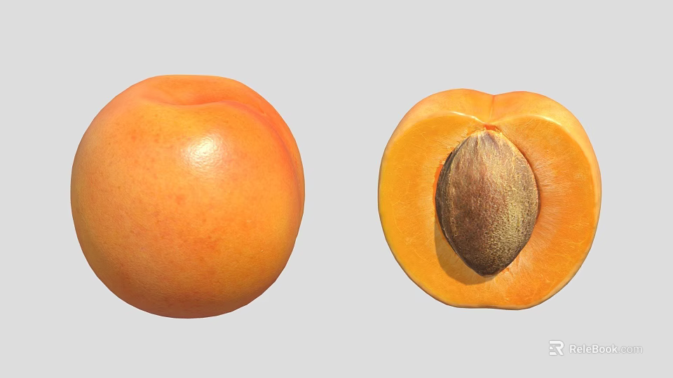 Fresh Ripe Orange Whole and Halved Apricot with Visible Seed 3d model 