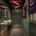 Authentic Hot Pot Restaurant Interior With Brick Walls Wooden Tables And Fresh Ingredients