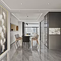Bright Modern Minimalist Open Living Dining Room With Marble Decor Comfortable Sofa And Panoramic Window