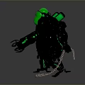 Mechanical Creature Character With Green Head Black Armor Glowing Accents And Chain
