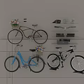 Wall Mounted Bicycles and Shelf Items Display with Flowers Hats Camera