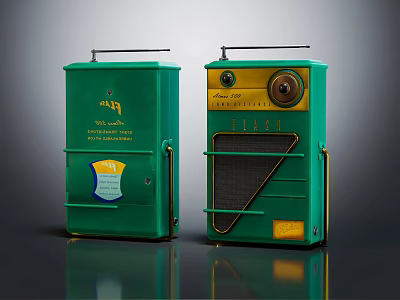 Vintage Green Radio Audio Speaker with 1950s Style Luxe Design and Emblem Details 3d model