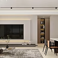 Modern Dining and Living Room Interior With Wooden Walls Dining Table Chairs Sofa And Windows