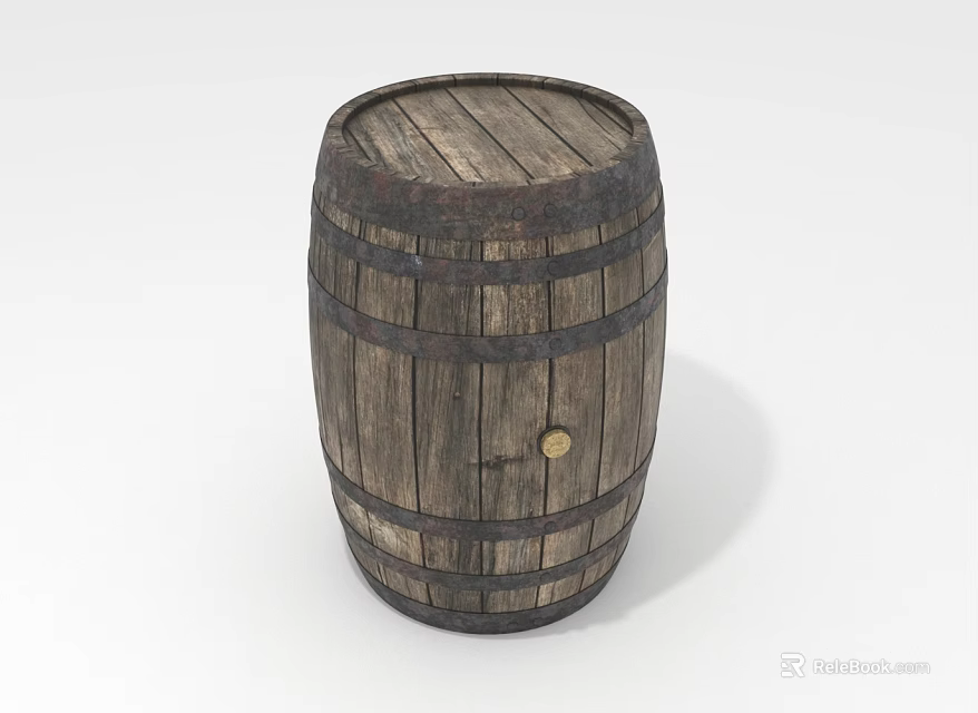 Rustic Vintage Wooden Barrel Decorative Ornament with Wooden Staves and Metal Hoops for Home Decor 3d model 