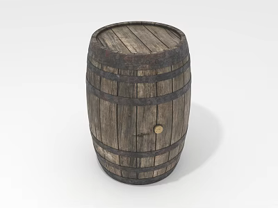 Rustic Vintage Wooden Barrel Decorative Ornament with Wooden Staves and Metal Hoops for Home Decor 3d model